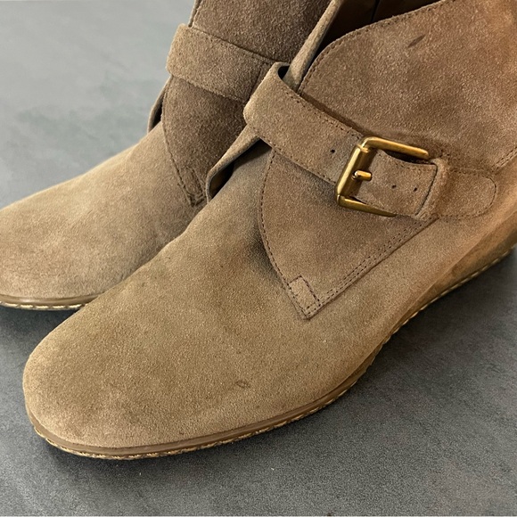 Franco Sarto Anita Brown Taupe Buckle Wedge Suede Ankle Boots,  Women’s Size 7.5 - Picture 7 of 7